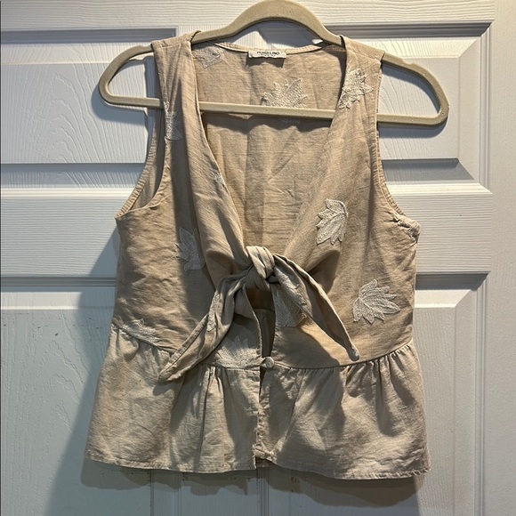puro lino Tops - Puro Lino Linen Embroidered Knot Front Vest Top S Blouse lagenlook